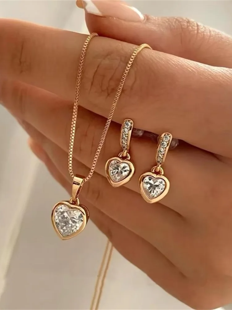 Colar Feminino Com Brinco Coração E Pedra Luxo