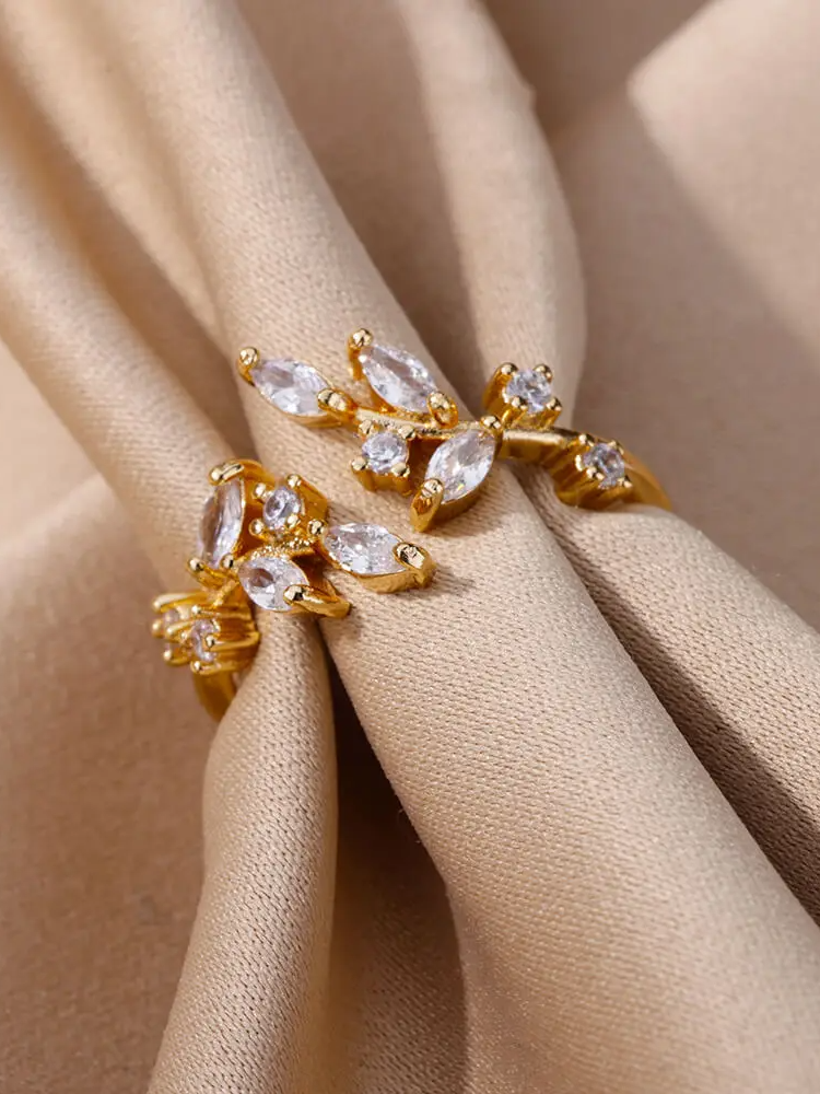 Anel Galho De Cristais Design Natureza Elegante